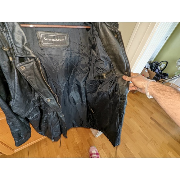 Vintage cincher seventh Avenue leather jacket black trench coat Women size L - Picture 3 of 16